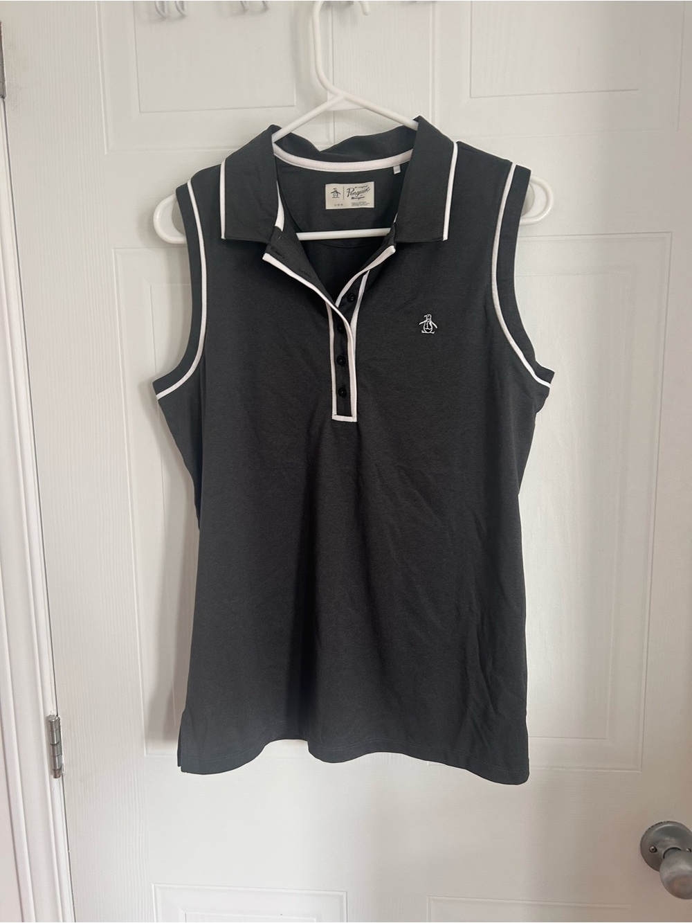 Original Penguin Black Sleeveless Polo with White Trim